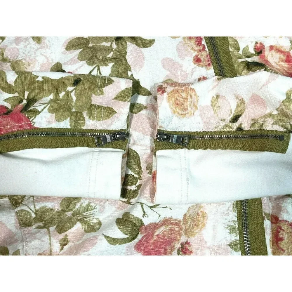 Lane Bryant Plus Size 20 Floral Moto Jacket Full Zip Pockets Ivory‎ Green